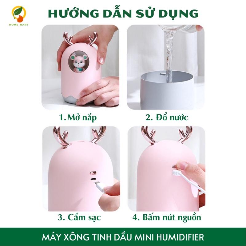 Máy xông tinh dầu Mini - hình chuột HUMIDIFIER 300ml dễ thương, tự động ngắt khi hết nước