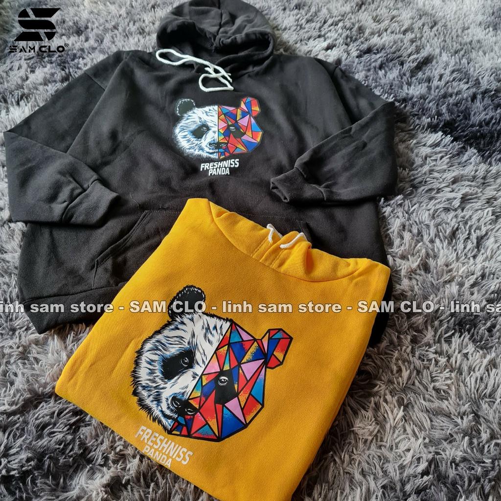 Áo khoác nỉ nữ SAM CLO hoodie chui có mũ NỈ 1 LỚP tay dài thu đông freesize dáng unisex in hình đầu gấu chữ PANDA