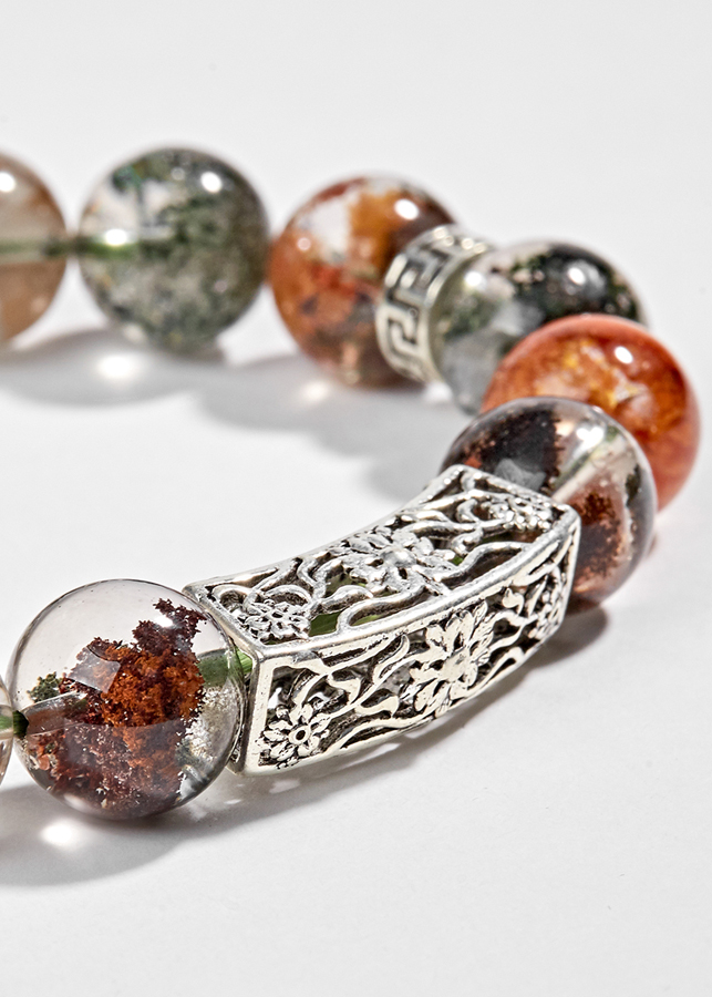 Vòng Thạch Anh Ưu Linh Đa Sắc Phối Charm Kết Đồng Tâm Bạc Ngọc Quý Gemstones