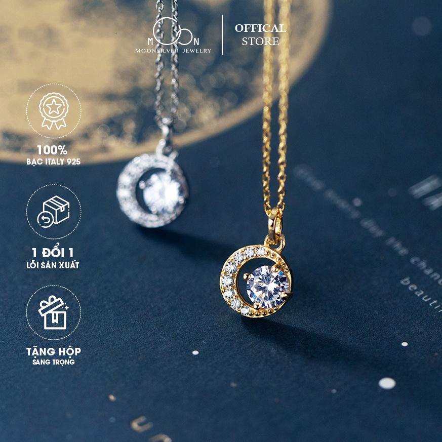 Vòng cổ bạc mạ vàng 14k Moonsilver, dây chuyền nữ đính đá Mystery Moon