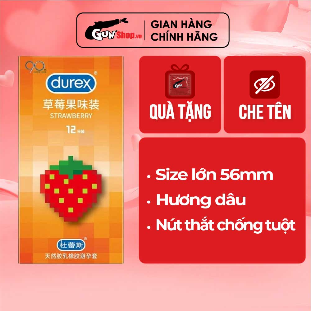 Bao cao su Durex Strawberry - Hương dâu, 56mm - Hộp 12 cái