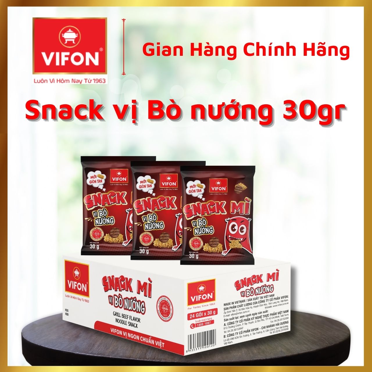 Thùng 24 Snack Mì Bò Nướng VIFON (30gr/ Gói)