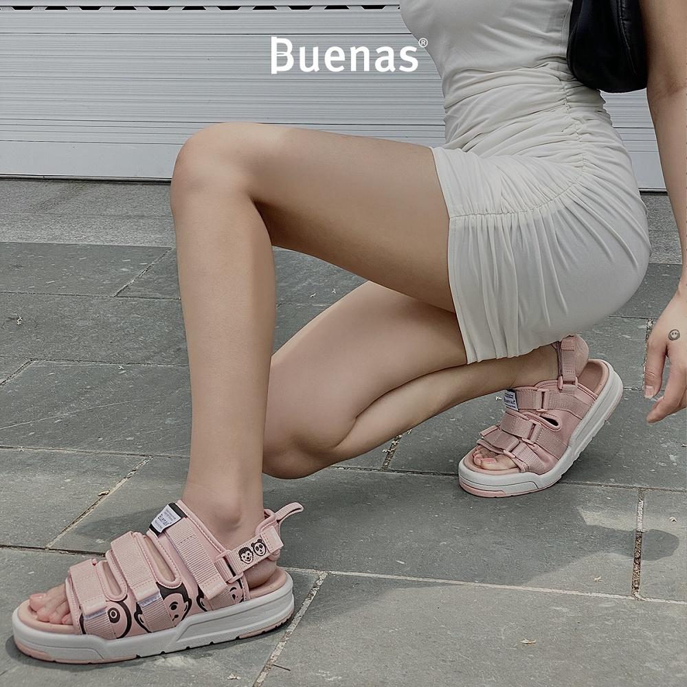 Giày sandal nam nữ unisex đi học quai ngang Buenas Sport SD6868 Hồng đế cao 3 phân