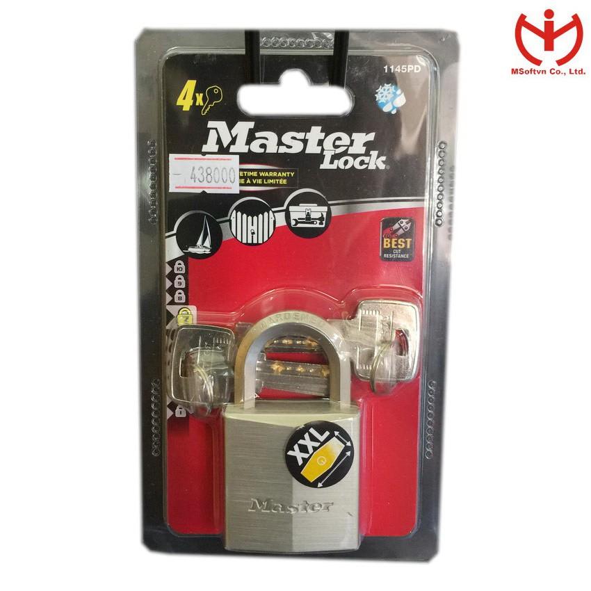 Ổ khóa chống nước Master Lock 1145 PEURD thân đồng mạ Nickel rộng 40mm càng bát giác
