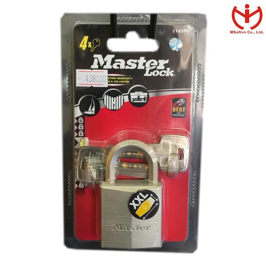 Ổ khóa chống nước Master Lock 1145 PEURD thân đồng mạ Nickel rộng 40mm càng bát giác