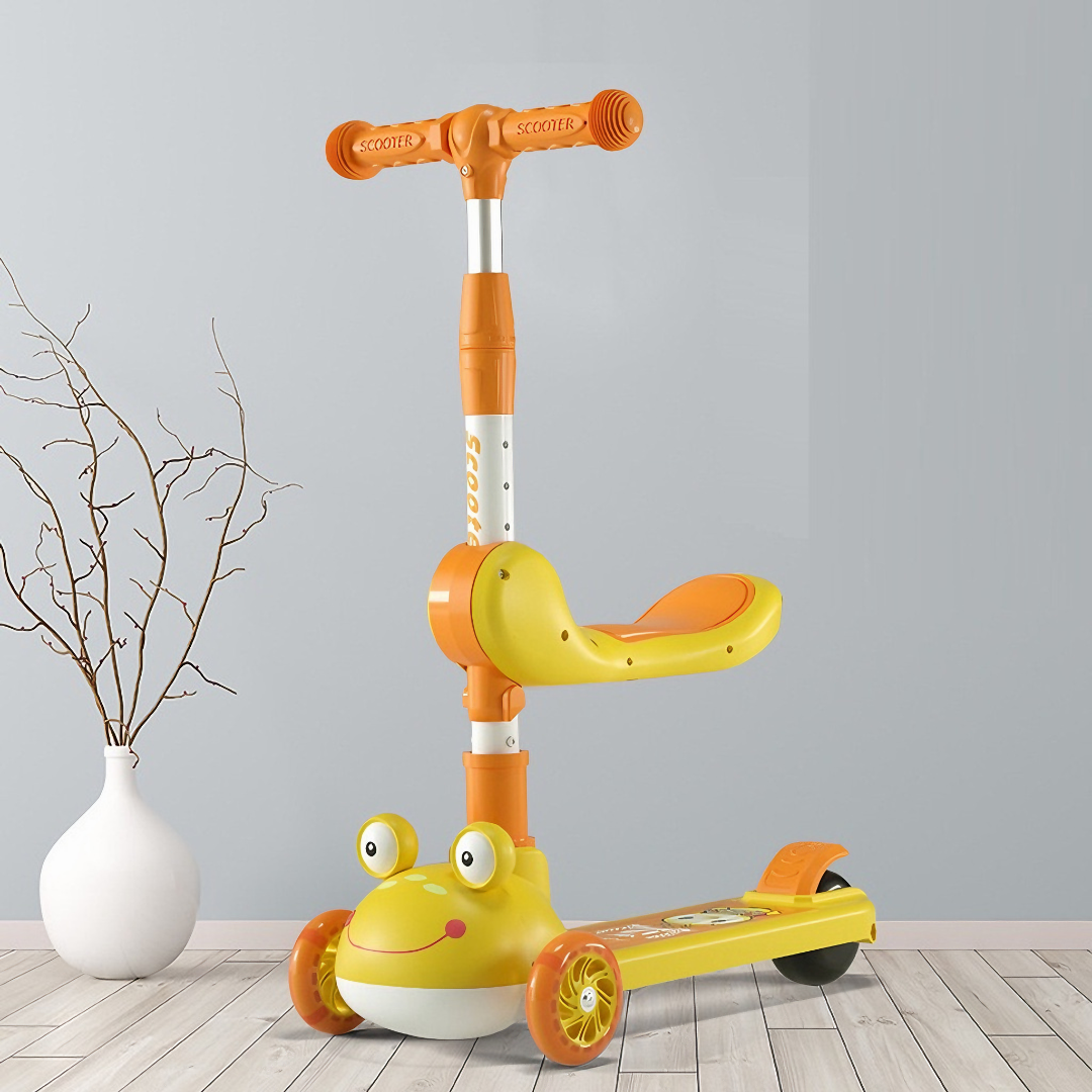 Xe trượt Scooter 2 tầng có nhạc đèn, ghế ngồi, bánh 5cm phát sáng, gấp gọn chỉnh độ cao an toàn cho bé - Hàng chính hãng