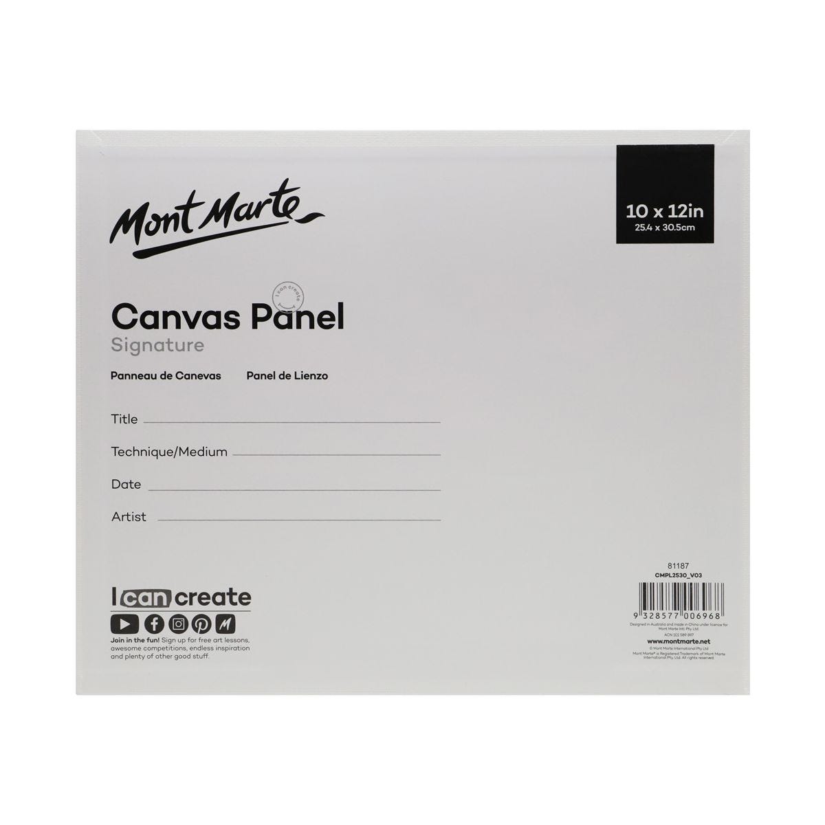 Bộ 2 Tấm Canvas Panel hiệu Mont Marte Dùng Để Vẽ Màu Acrylic 25.4x30.5cm - Canvas Panels Signature 2pc 25.4 x 30.5cm