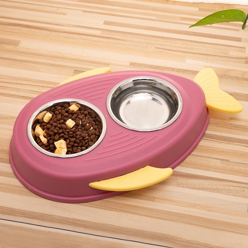 Bát ăn đôi siêu đáng yêu lõi inox cho thú cưng, chó mèo