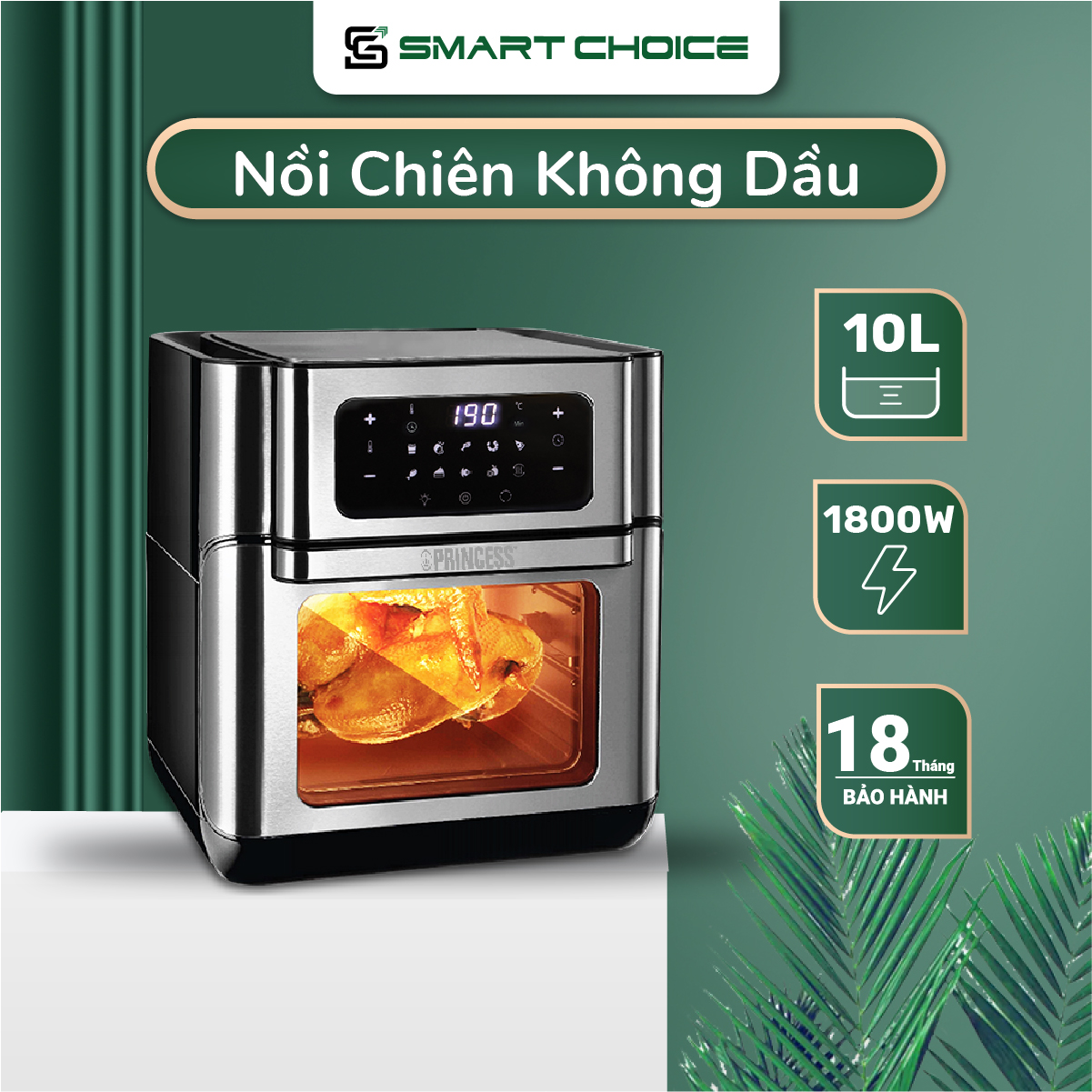 Nồi chiên không dầu 10L-12L PRINCESS Hàng Nhập Khẩu Chính Hãng Hà Lan, Chế Độ Cài Đặt Sẵn Tiện Lợi