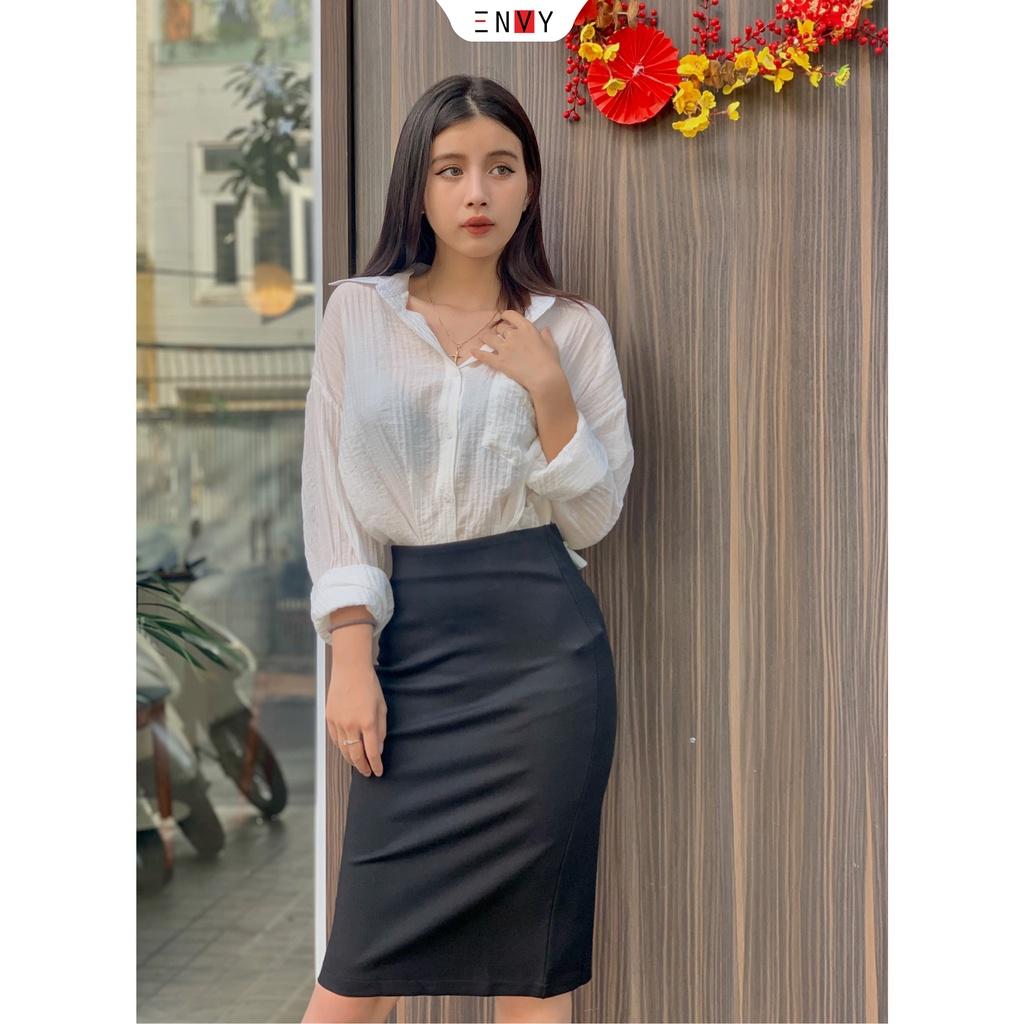 Áo sơ mi công sở nữ ENVY S166 chất vải xốp nhún nhẹ mềm
