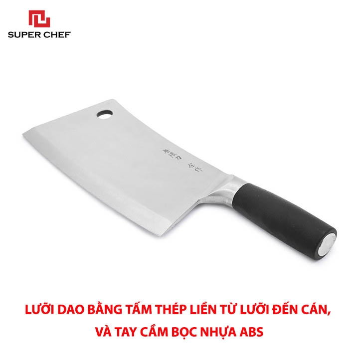 Dao Chặt Xương Lớn Chính Hãng Super Chef Lưỡi Dày 4mm Cứng Cáp, Không Gỉ Sét, Không Ăn Mòn Đảm Bảo An Toàn Sức Khỏe Vừa Sắc Bén Lâu Cùn Và Tiện Lợi ( Lưỡi dài 20.6 cm)