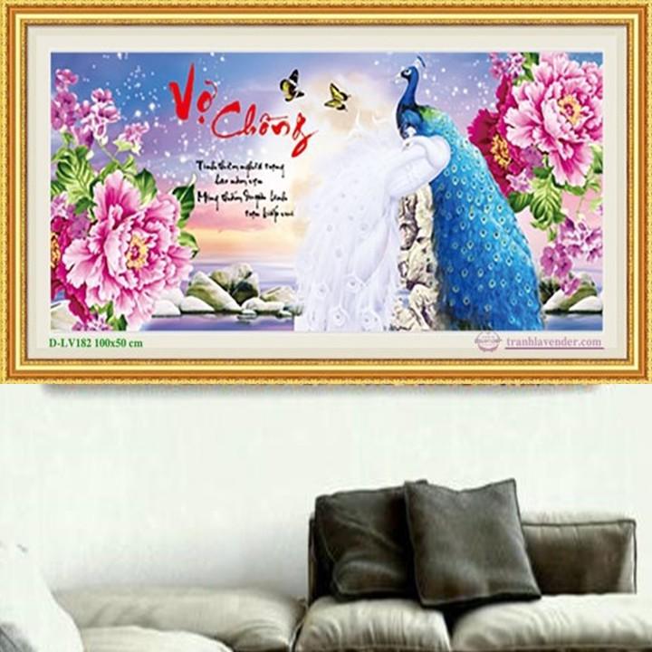 Tranh đá vợ chồng công hoa mẫu đơn LV182 - kích thước: 100 * 50cm.