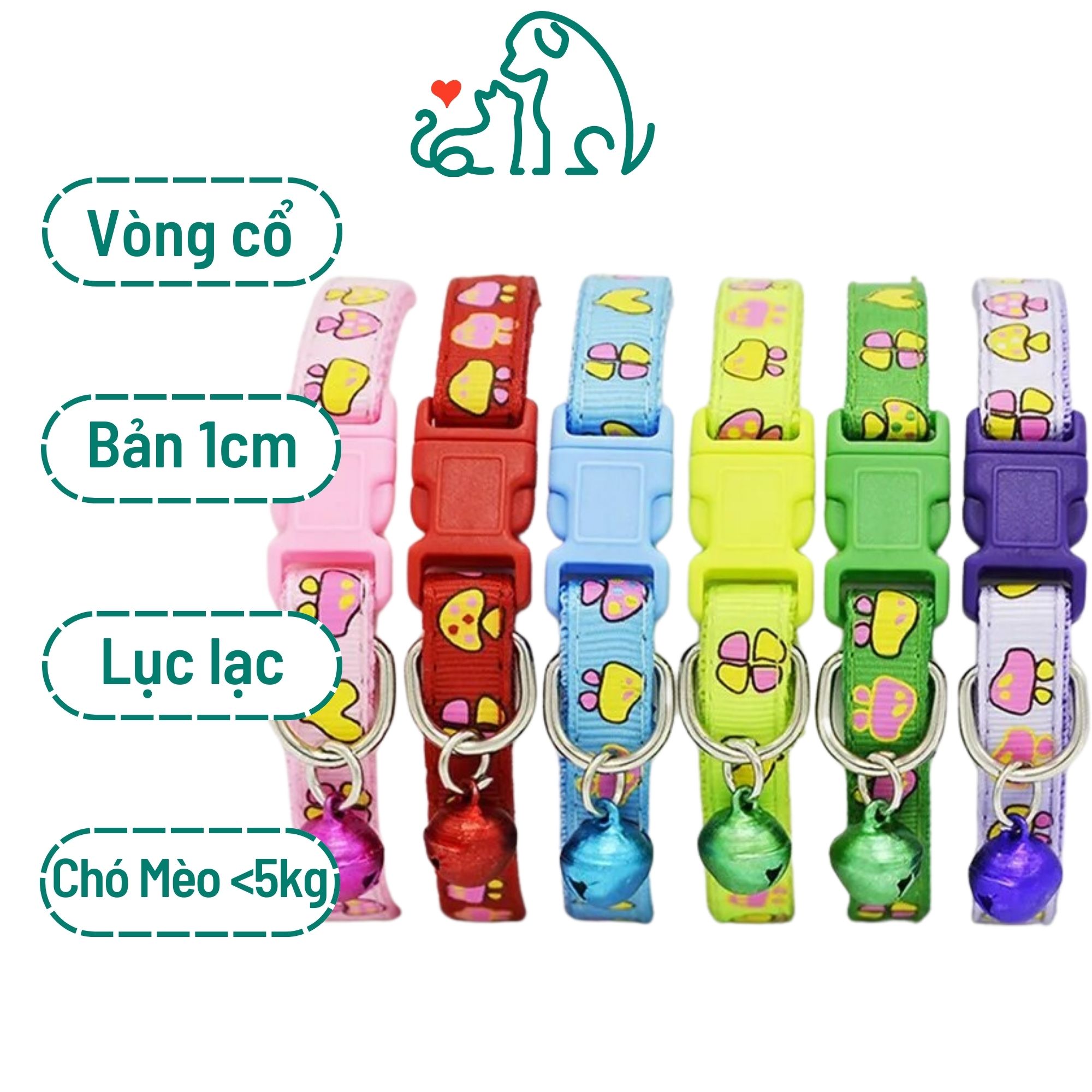 Vòng cổ chó mèo thú cưng 1cm họa tiết nấm trái tim đủ màu &lt;5kg