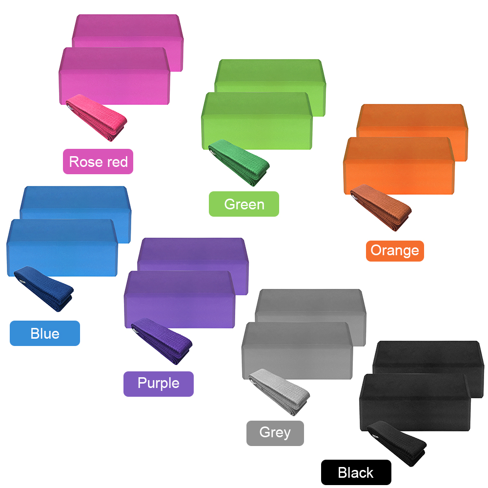 2 khối mút tập yoga và 1 dây đeo bằng vải cotton