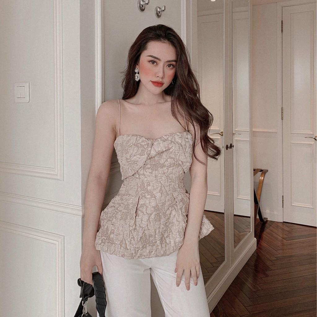 Áo peplum 2 dây nơ to xoắn ngực