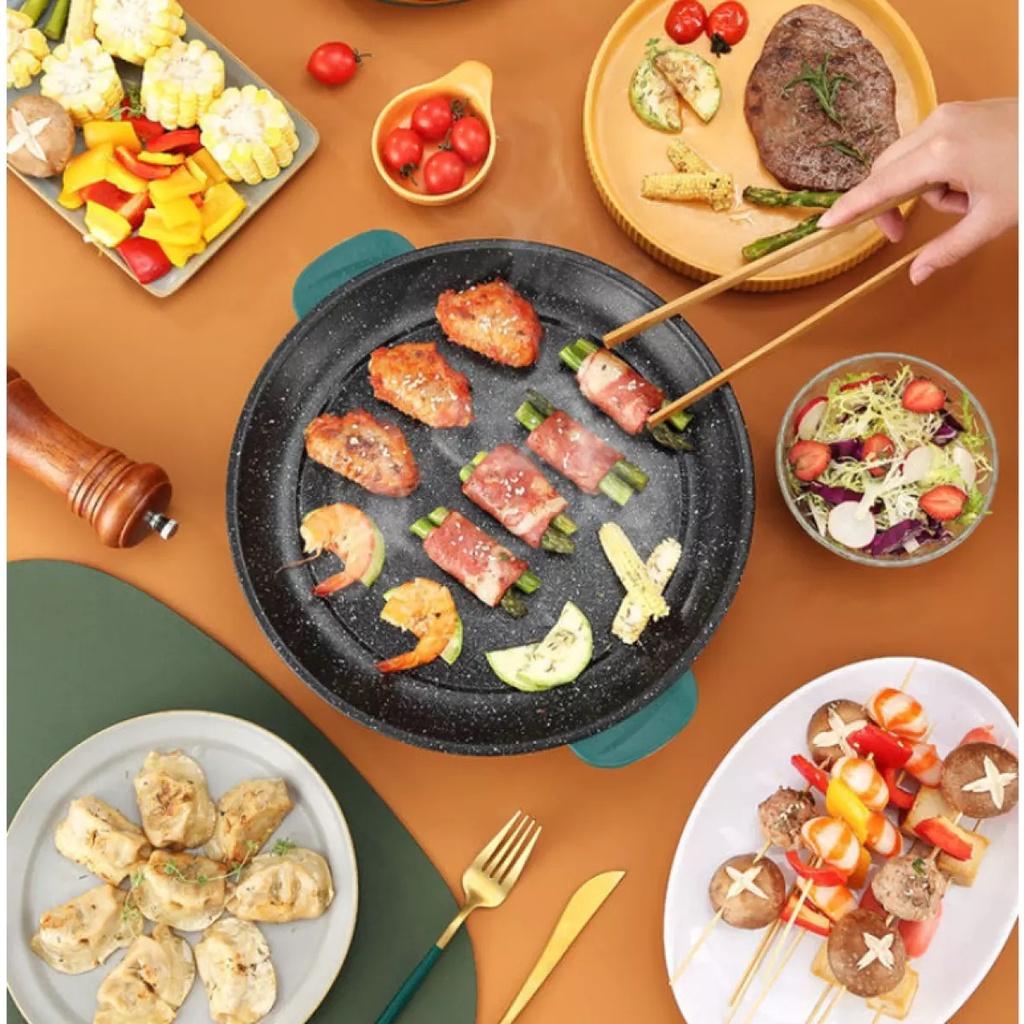 Bếp nướng, chảo nướng điện không khói chống dính đa năng, chảo nướng BBQ tại nhà Shanban 26cm, bảo hành 12 tháng