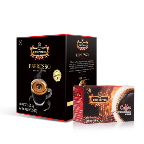 Combo 1 Hộp Cà Phê Đen Hòa Tan Espresso KING COFFEE - Hộp 100 gói x 2.5g + Tặng 1 Hộp Cà Phê Hòa Tan 100% Đen Thuần Khiết KING COFFEE - Hộp 15 gói x 2g