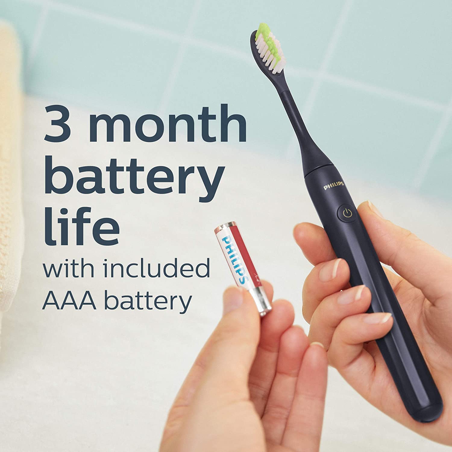 Bàn chải đánh răng dùng pin Philips One by Sonicare, Xanh hải quân nửa đêm, HY1100 / 04
