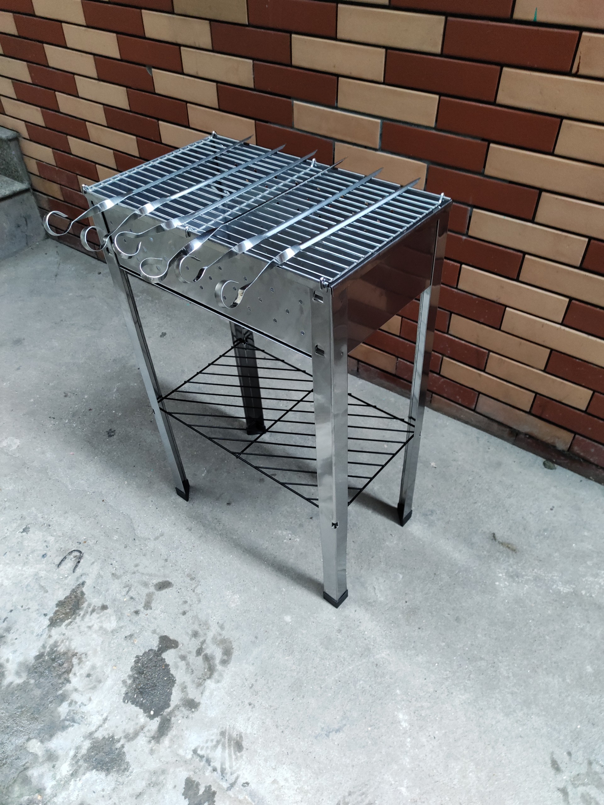 Lò nướng inox, lò nướng bbq, Bếp nướng than hoa inox hình chữ nhật du lịch, cắm trại Schaschlik grill