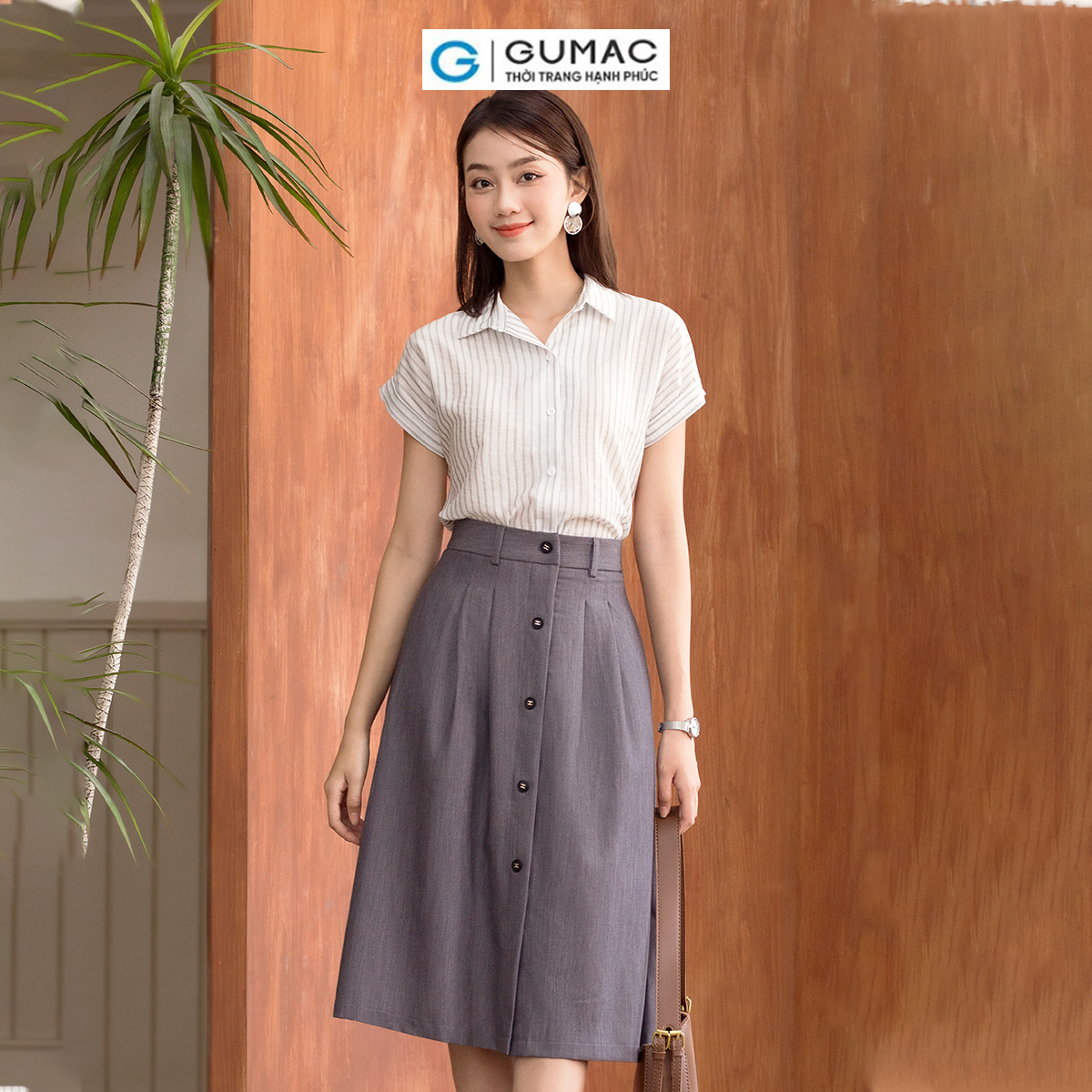 Áo sơ mi nữ tay liền vải xô mềm mát thời trang GUMAC AD06064
