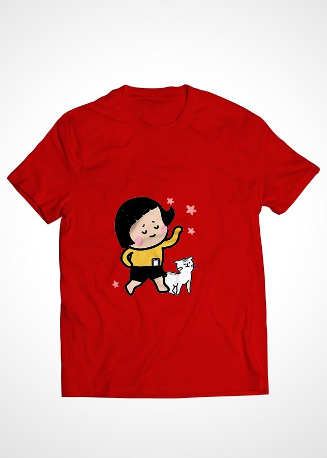 Áo thun cặp đôi Cotton màu đỏ in hình mẫu 29