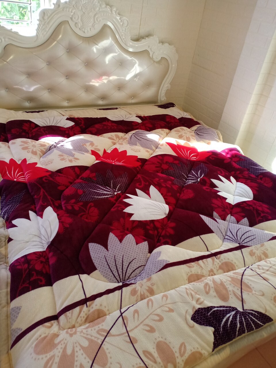 CHĂN LÔNG CỪU MẪU LÁ PHONG ĐỎ