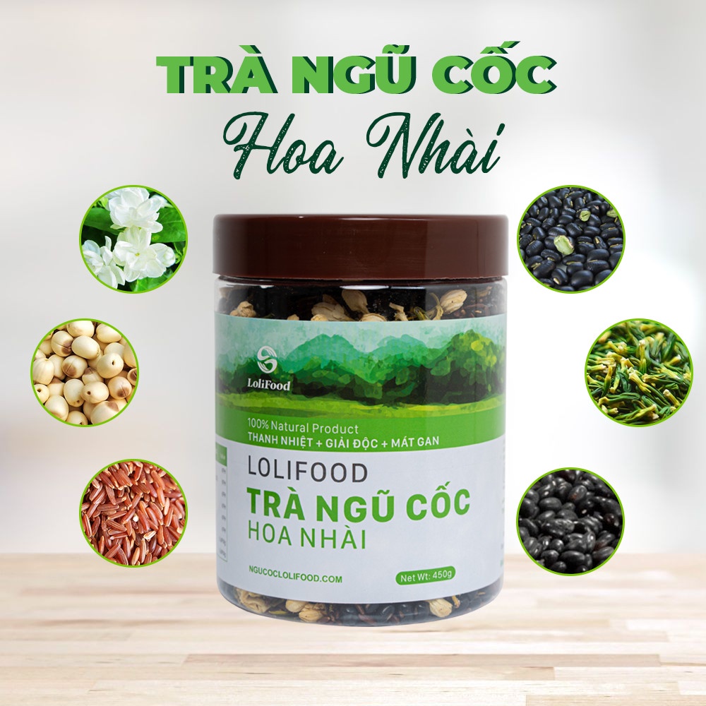 Trà Hoa Ngũ Cốc LoliFood, Trà Gạo Lứt Hoa Nhài, Trà Ngủ Ngon, Thanh Nhiệt, Trà Mát Gan, 100% Hữu Cơ, Hộp 450gr