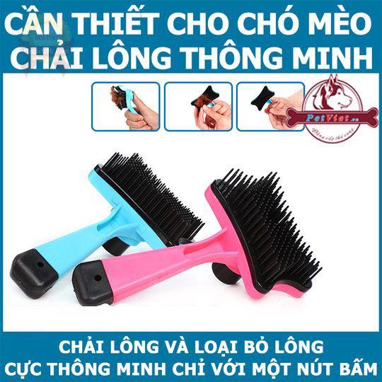 Lược chải lông rụng chó mèo có nút bấm Dele | Lược chải lông thú cưng Cao Cấp