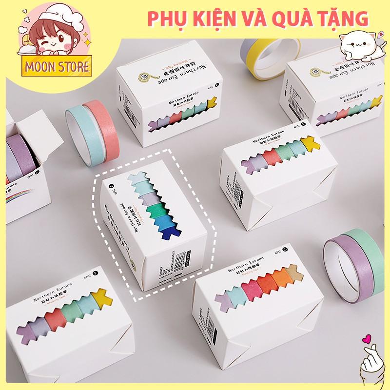 Set 6 cuộn washi tape màu trơn trang trí sổ (Songdao mẫu mới)