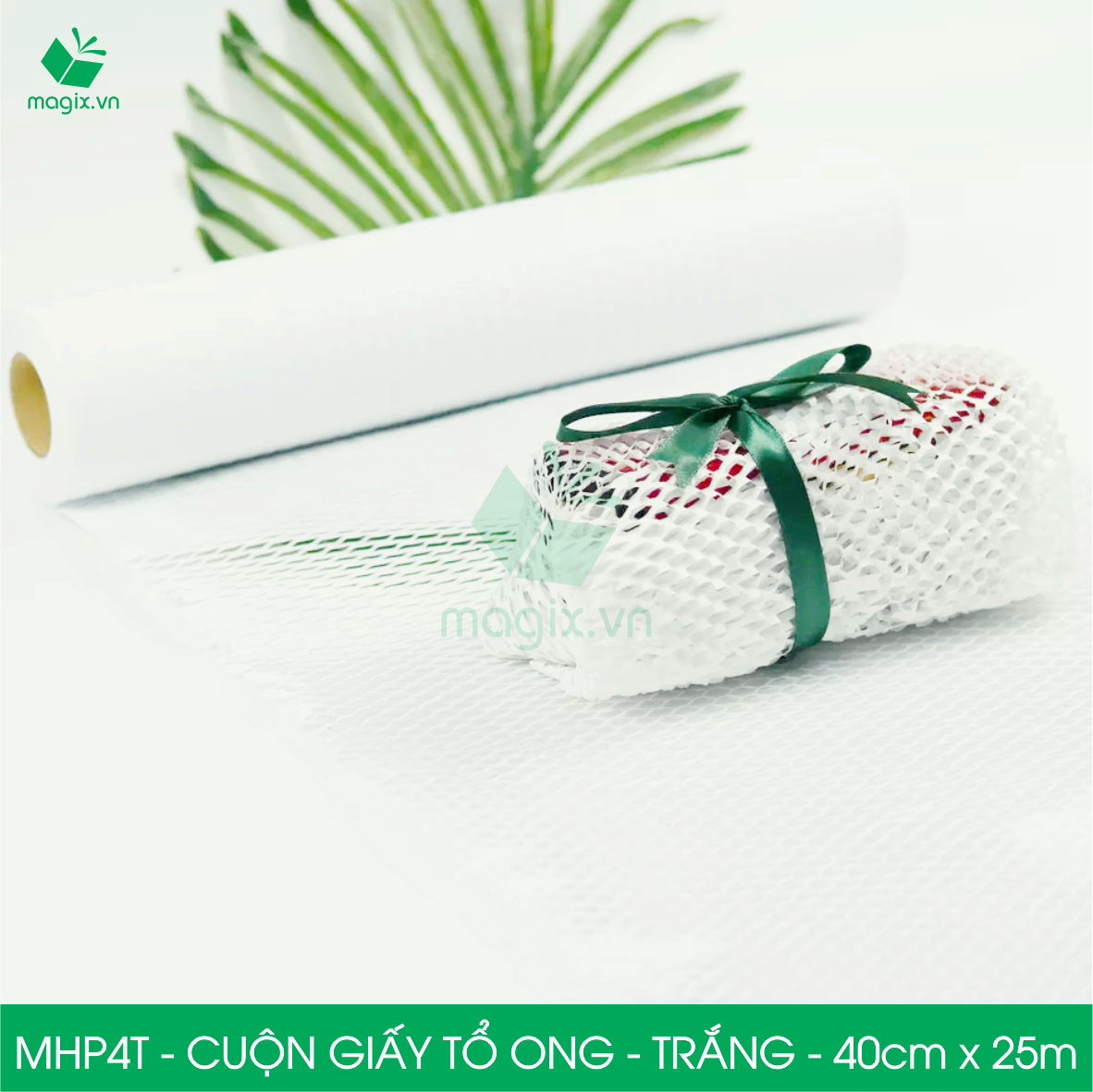 MHP4T - 40cm x 25m - Cuộn giấy tổ ong gói quà, gói hàng chống sốc - Kraft trắng kem Tiêu Chuẩn