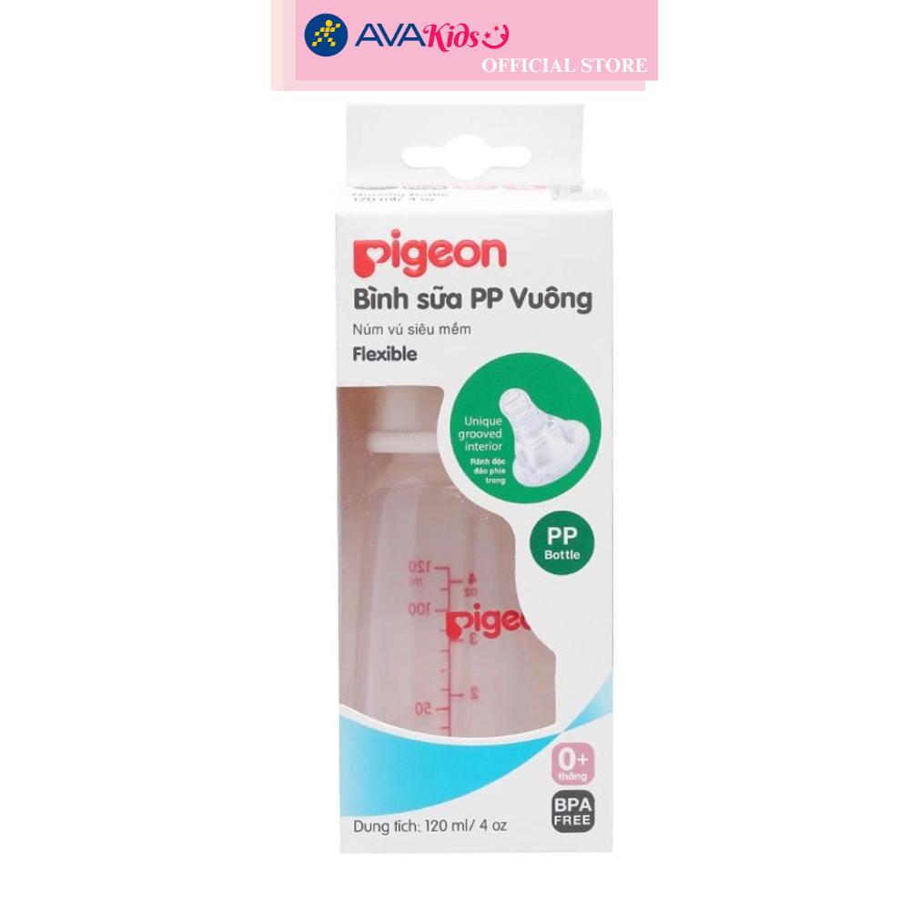 Bình sữa nhựa PP Pigeon vuông cổ hẹp 120 ml (0 - 4 tháng)