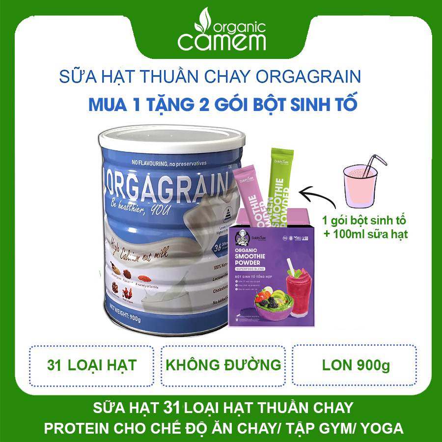 Sữa hạt thuần chay Orgagrain - Bổ sung đạm protein cho người ăn Chay - Sữa hạt 36 loại hạt và ngũ cốc tốt cho tim mạch và não bộ - Lon 900g 