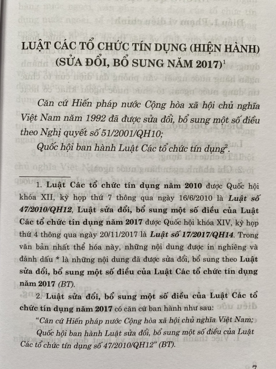 Luật Các Tổ Chức Tín Dụng ( Hiện hành ) ( Sửa đổi, bổ sung năm 2017 )