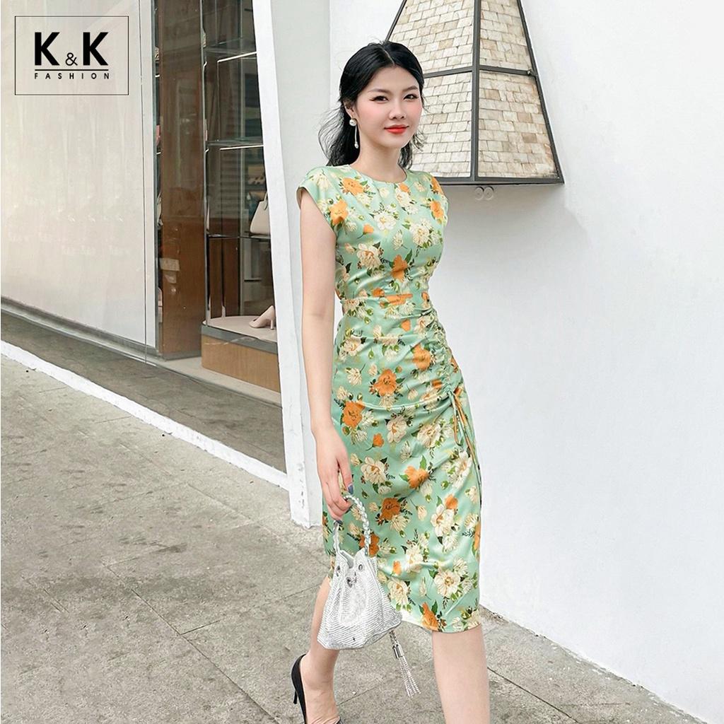 Đầm Hoa Dự Tiệc Phối Dây Rút K&amp;K Fashion KK119-34 Chất Liệu Lụa Satin