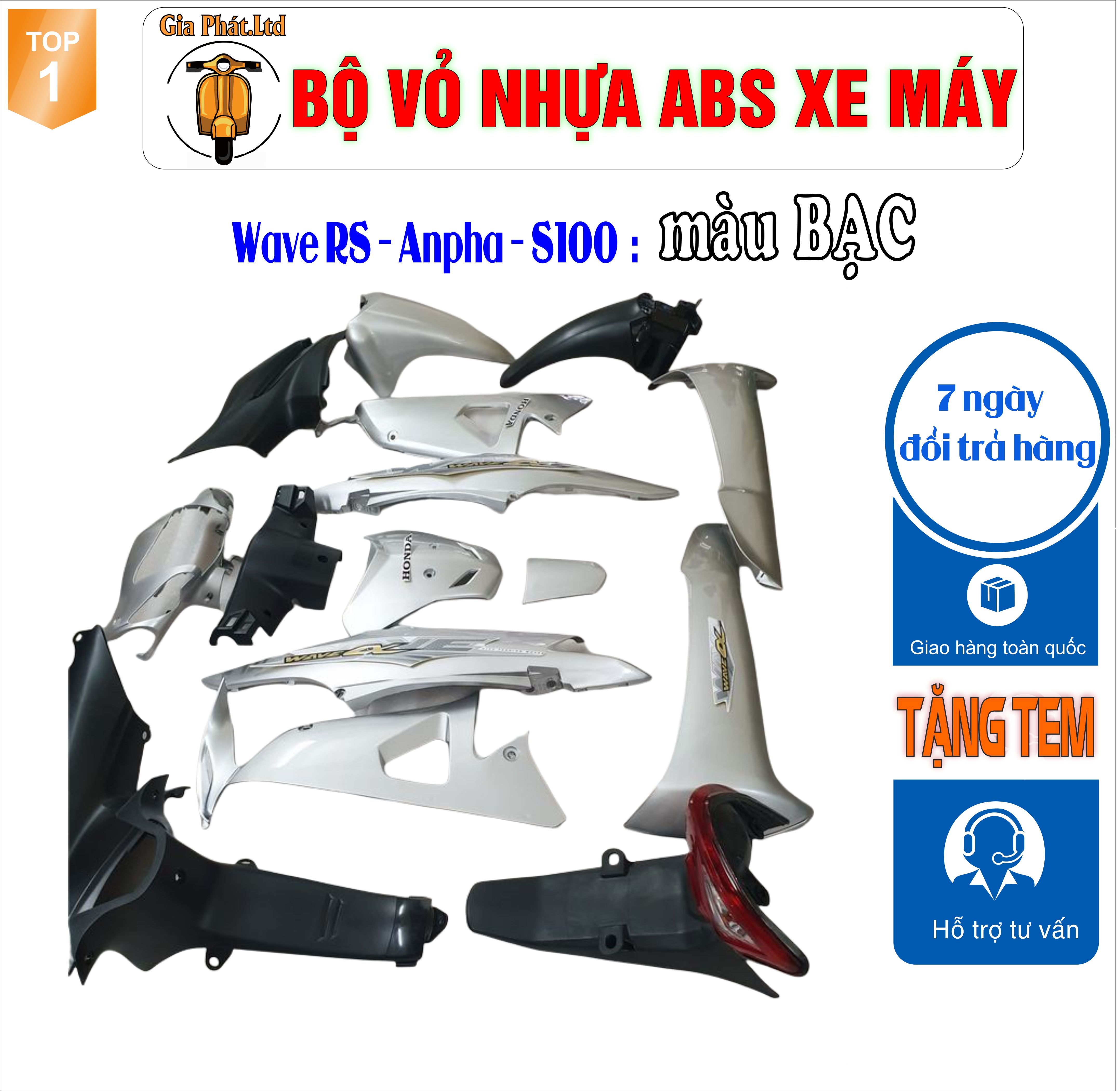 Dàn áo màu BẠC gắn xe Wave RS - wave alpha - wave s100, nhựa ABS nguyên sinh _TKB_1111