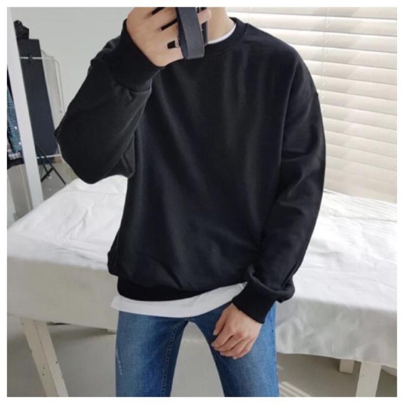 Áo sweater trơn màu đen size lớn cho ngừoi 70-80kg vải nỉ bông mềm mịn