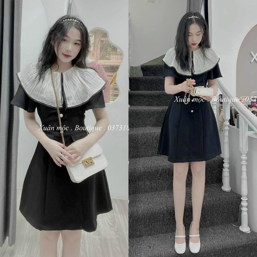 Đầm váy cổ tàu kate xinh xắn phối hàng nút cho nàng dạo phố, dự tiệc