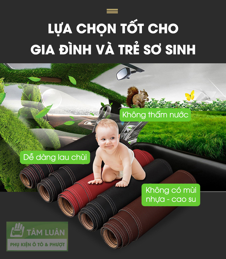 Thảm taplo xe ô tô da carbon Tâm Luân chống nắng và chống nóng không thấm nước (26 dòng xe - đời xe)