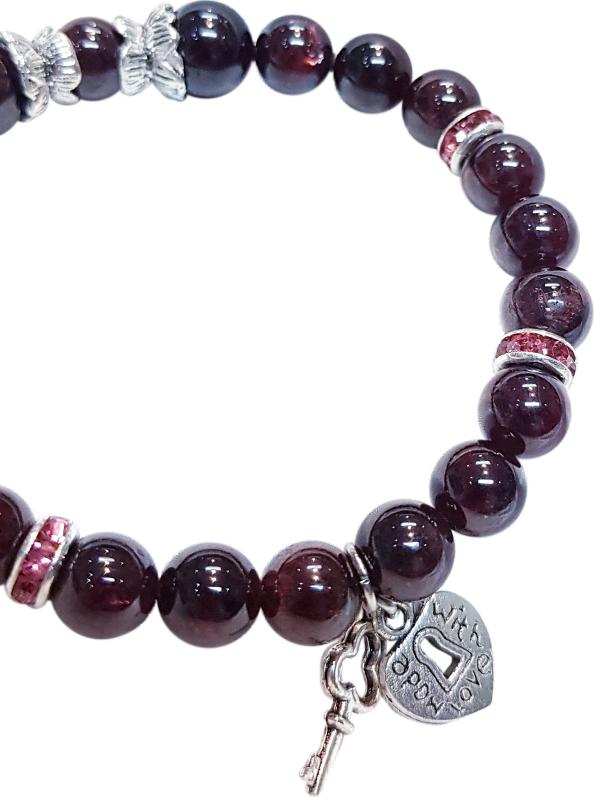 Vòng Tay Mệnh Thổ, Kim Đá Garnet Charm Chìa Khóa Trái Tim Laliz CM.04