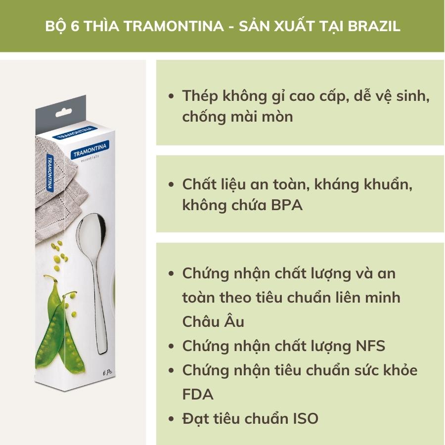 Bộ 6 Thìa Ăn Cơm Tramontina Essentials Chất Liệu Thép Không Gỉ An Toàn Cao Cấp Sản Xuất Tại Brazil