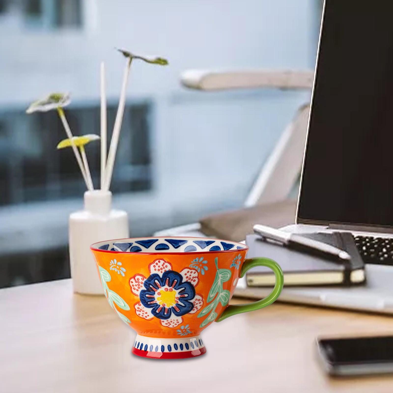Ceramic Cup, Retro Hand Painted Floral Pattern Coffee Mug for Coffee Restaurant