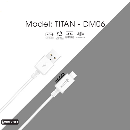 CÁP SẠC NHANH SIÊU NGẮN CHO OPPO,VIVO,SAMSUNG...CỔNG MICRO USB (25CM) - TITAN DM06 - HÀNG CHÍNH HÃNG