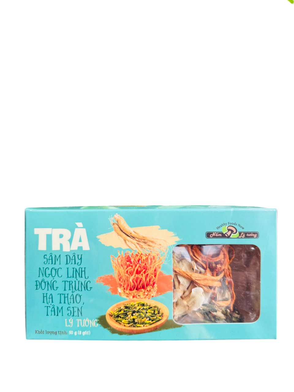 Trà Sâm Dây Ngọc Linh, Đông Trùng Hạ Thảo, Tâm Sen 55g, Hộp Trà Gồm 8 Gói Nhỏ