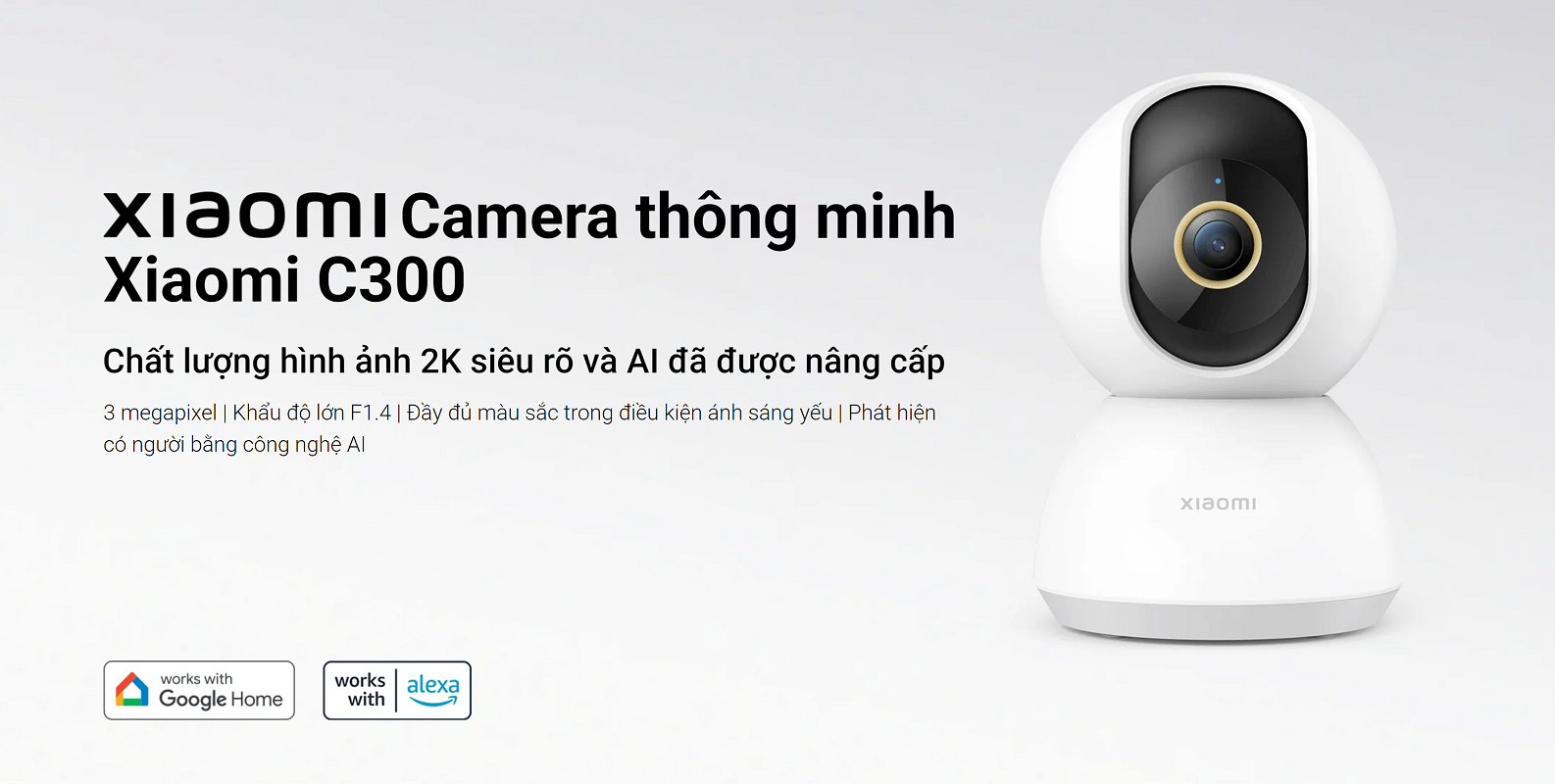 Camera quan sát Xiaomi Smart C300 2K(2304×1296p) 3MP, Khẩu độ F1.4, Ai phát hiện con người, Bản quốc tế - Hàng chính hãng