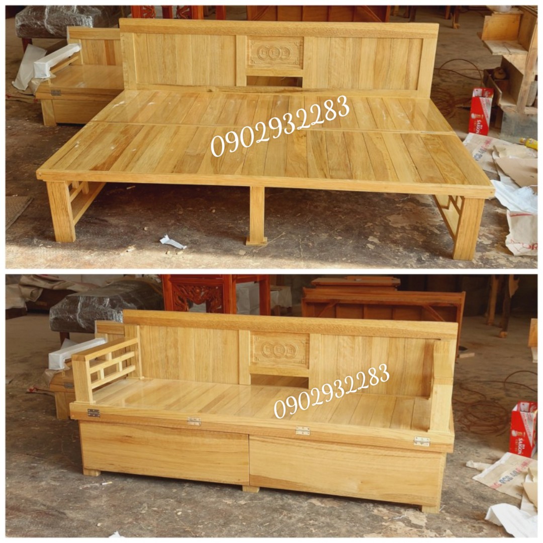 Giường gấp gọn - sofa giường gấp gỗ tự nhiên, giường 2in1 mẫu mã sang trọng, cao 40 màu sáng