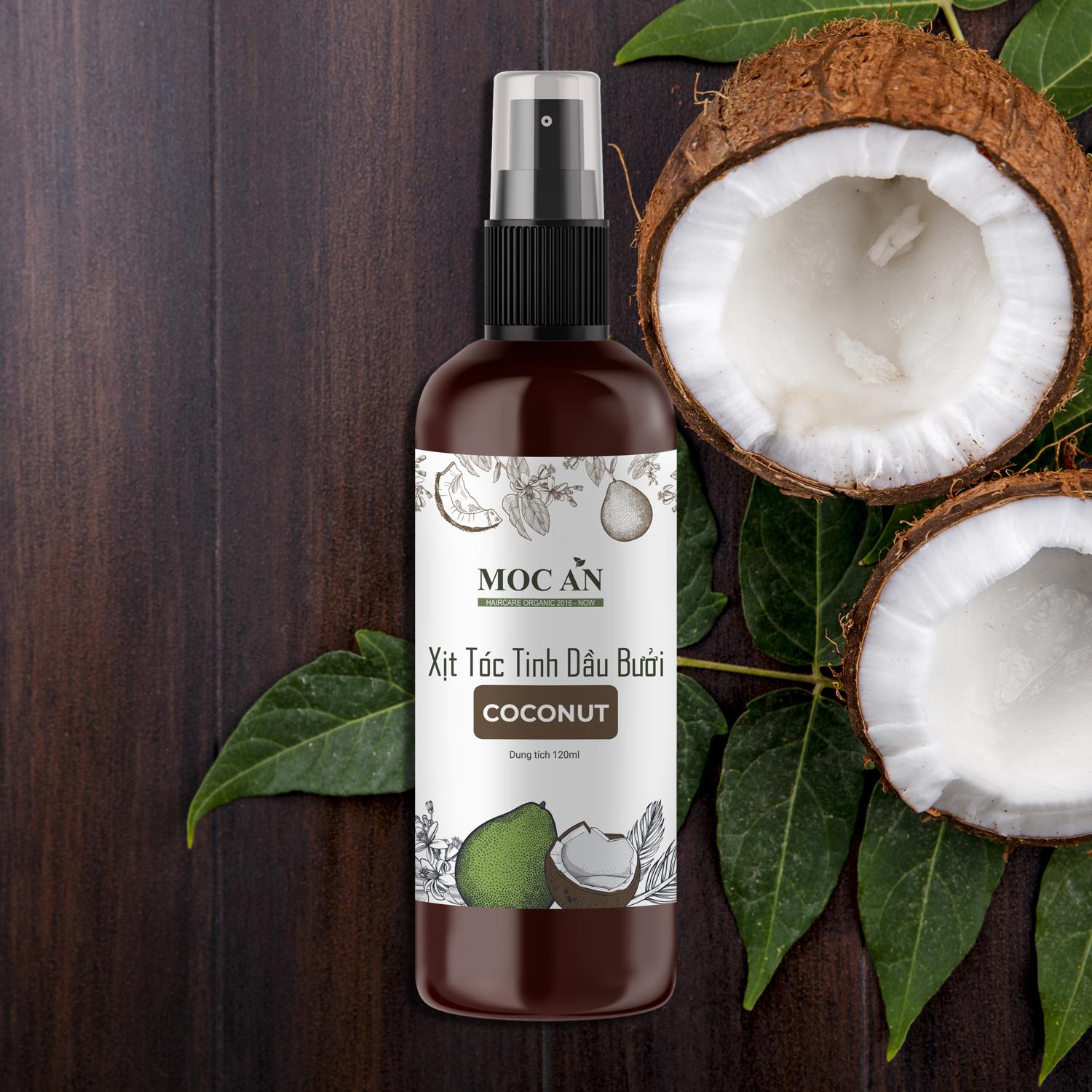 Xịt Kích Mọc Tóc Tinh Dầu Bưởi Dừa Non ( Coconut ) 120ml Mộc Ân Haircare hỗ trợ giảm rụng, giảm mảng bám gàu trên da đầu