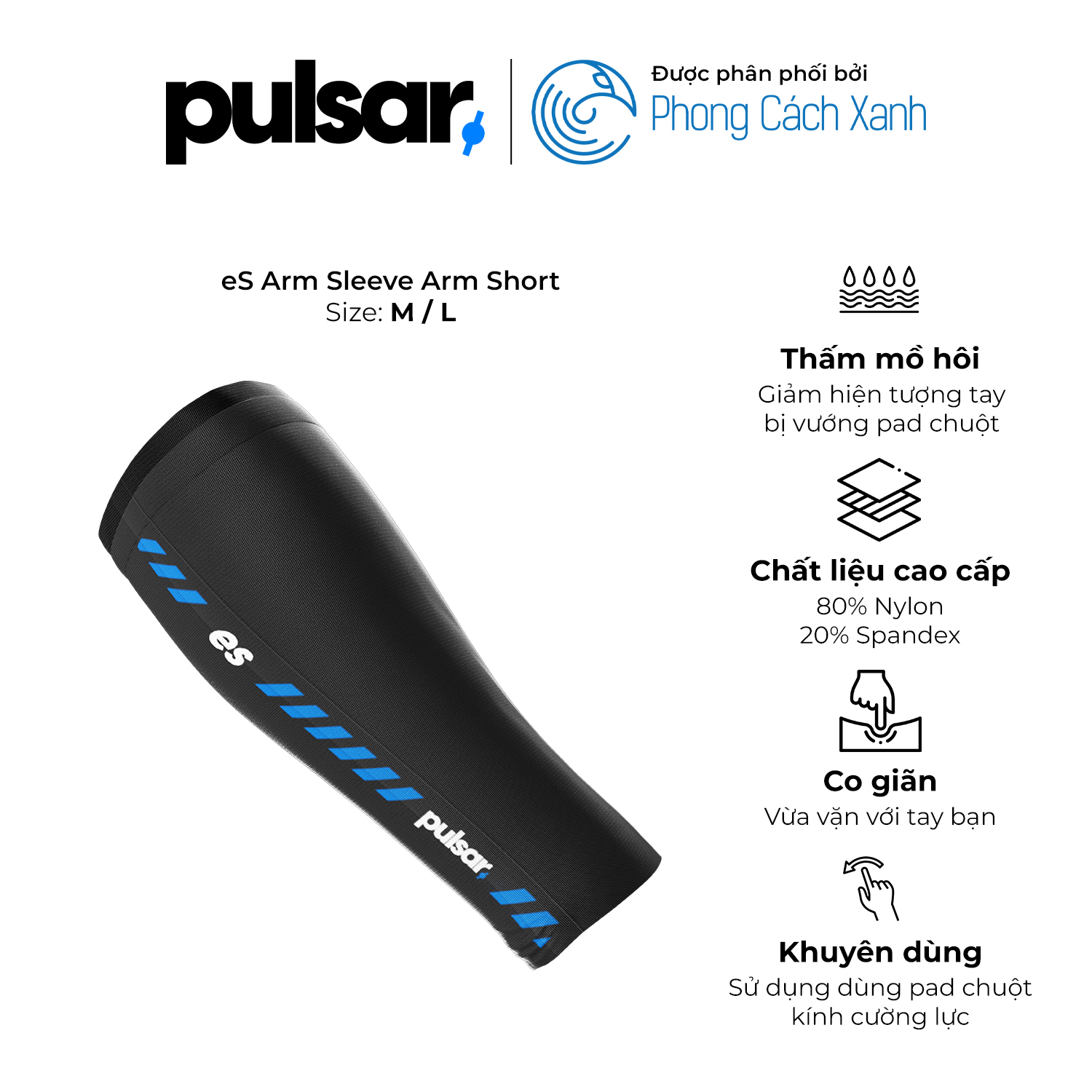 Bao tay chơi game Pulsar eS Arm Sleeve - Black - Hàng Chính Hãng