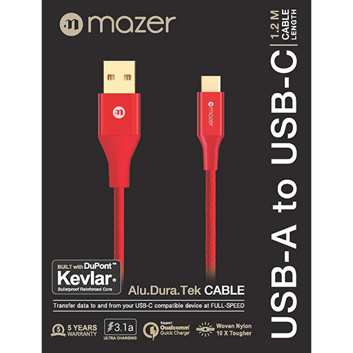 Dây Cáp Mazer ALU.DURA.TEK USB-A to USB-C Cable 3.1A (1.2m) - Hàng chính hãng