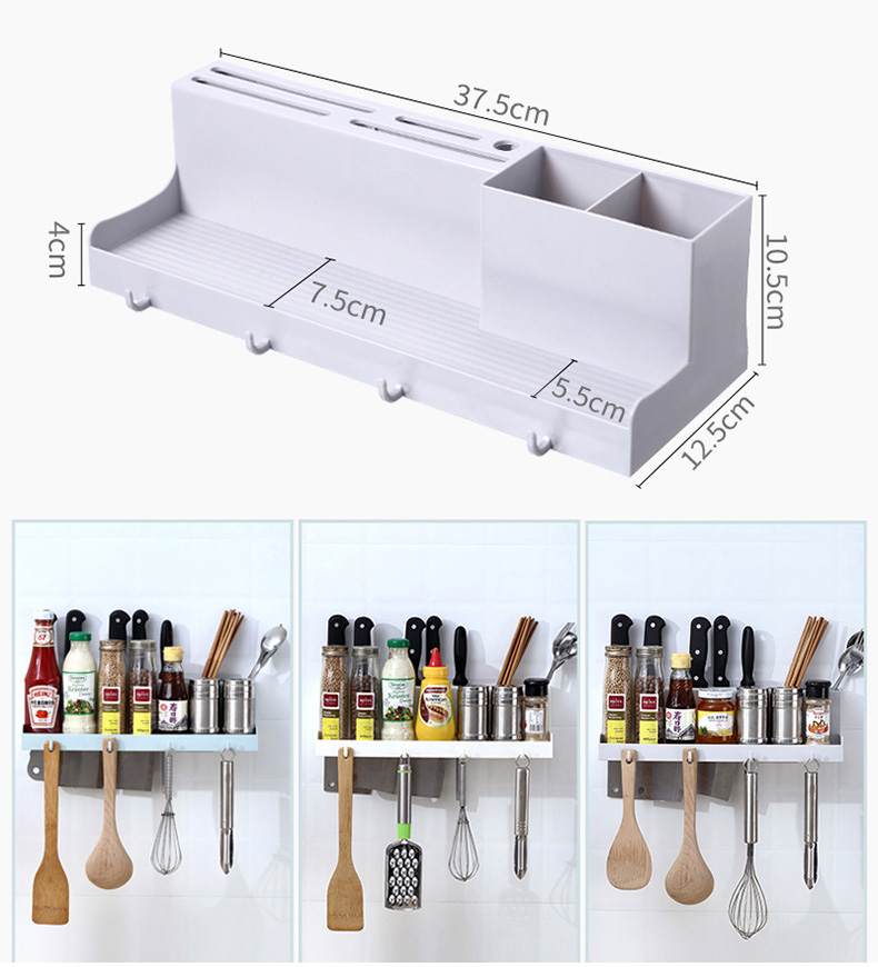 Kệ Đựng Gia Vị Nhà Bếp 4 Móc Treo Tường Thoát Nước (Màu ngẫu nhiên)
