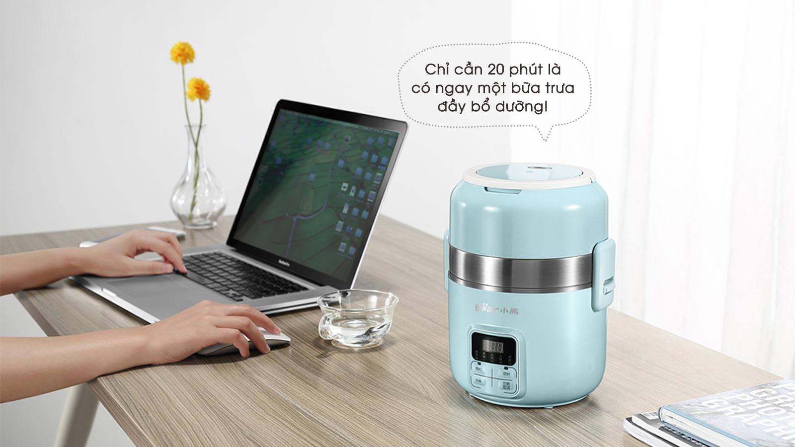 Hộp Cơm Điện Hẹn Giờ công nghệ hút chân không Bear DFH-B20J1 giữ thức ăn tươi ngon - hàng chính hãng